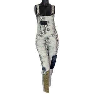POL Heidi Animal Print Denim Overalls Leopard Snake Pants Small